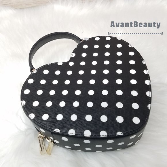 NWT Kate Spade New York Love Shack Heart Crossbody in Polka Dot Black & white - Picture 2 of 10